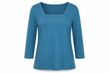 Oasis Women's Blue 3/4 Sleeve Square Neck Blouse