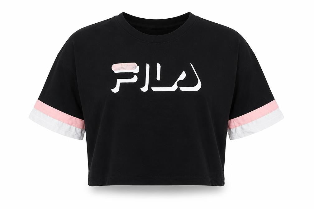 FILA Women's Black Cropped T-Shirt Size S