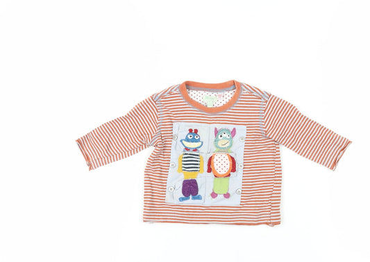 Monsoon Unisex Orange Striped Long Sleeve T-Shirt 3-6M