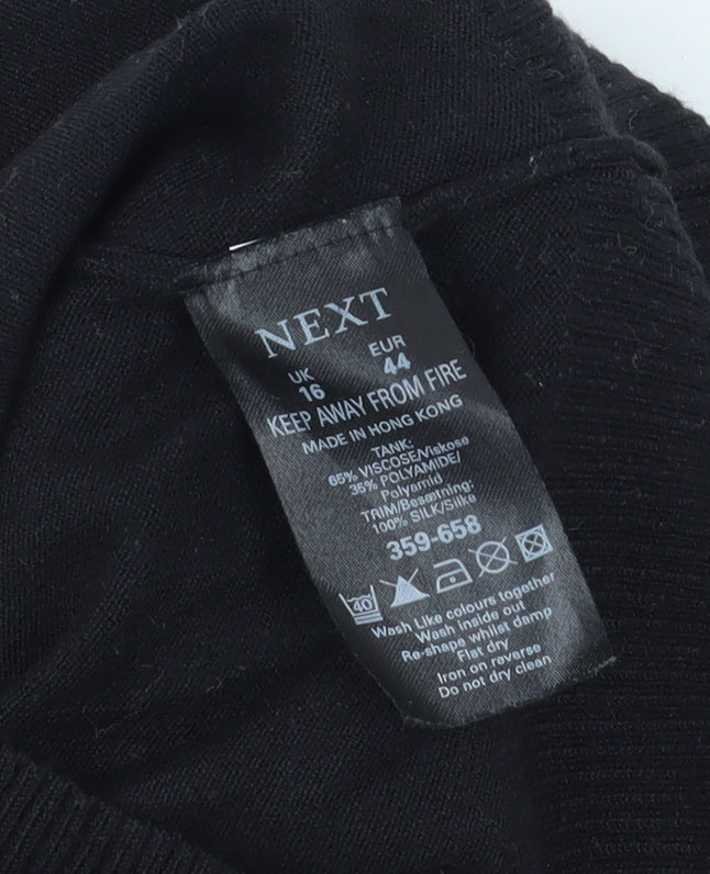 Next Women's Black Tank With Buckle Accents, Size 16