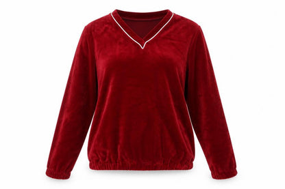 BHS Red Velour Women's Pullover Sweatshirt - Size M, V-Neck
