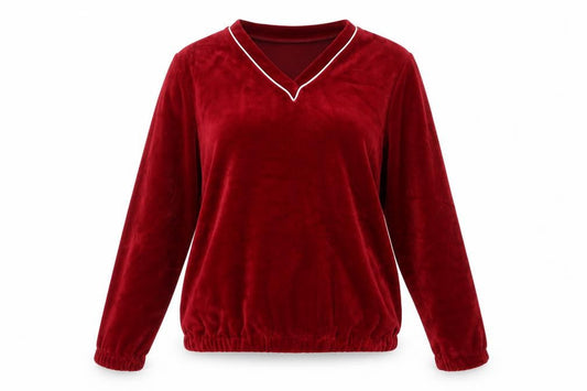 BHS Red Velour Women's Pullover Sweatshirt - Size M, V-Neck