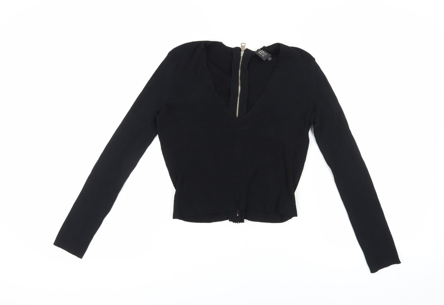 Studio Women’s Black V-Neck Zip Blouse, Size 14