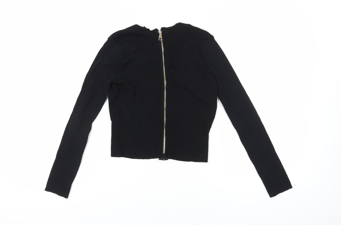 Studio Women’s Black V-Neck Zip Blouse, Size 14