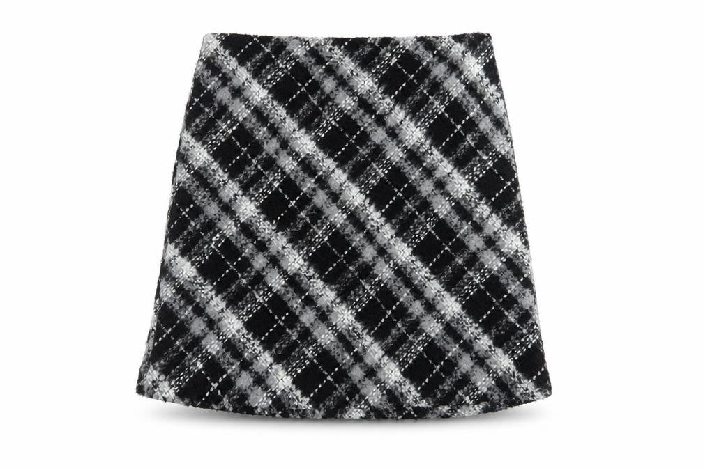 Marks & Spencer Women's Black A-Line Check Skirt Size 10