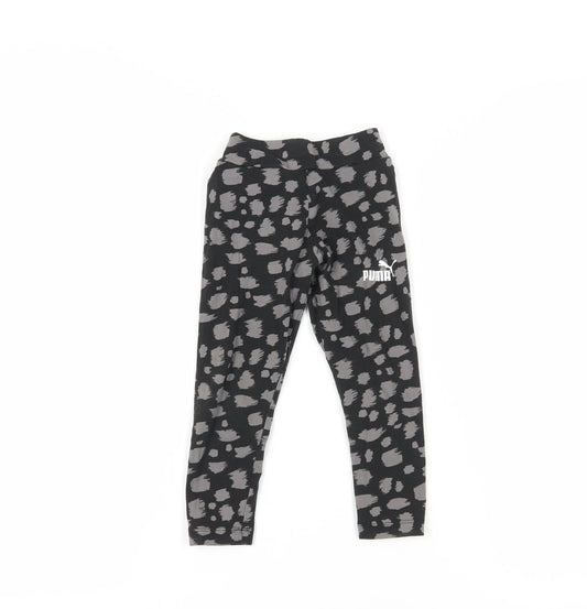 Puma Girls Black Animal Print Ankle Leggings Size 4 Years