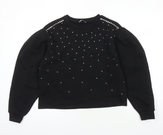 Zara Women's Black Studded Pullover Sweatshirt Size 8