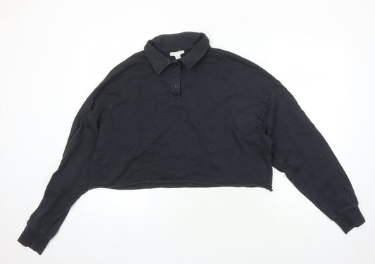 Topshop Women's Black Cropped Polo, Size M, Casual Style