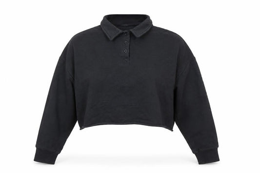 Topshop Women's Black Cropped Polo, Size M, Casual Style