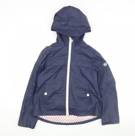 Michael Kors Girls Blue Rain Coat Age 10-11 Hooded Zip Jacket