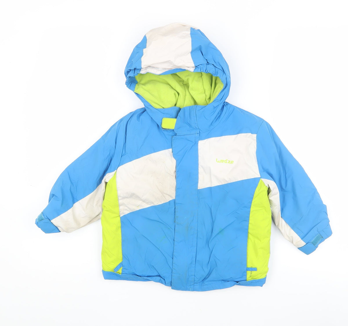 Additional front view of Wedze boys’ blue puffer jacket 2-3 years hooded insulated