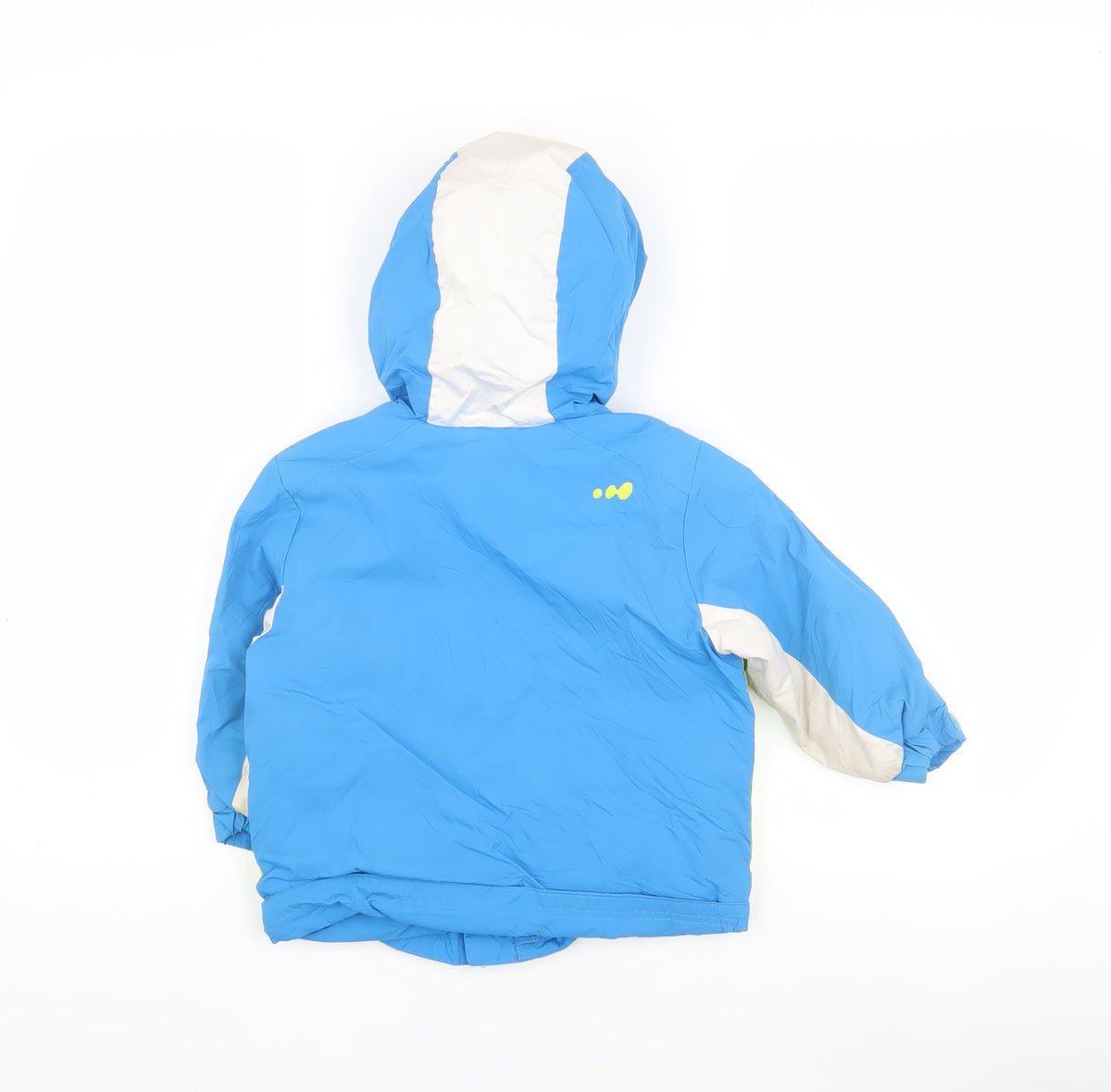 Back view of Wedze boys’ blue puffer jacket 2-3 years hooded insulated