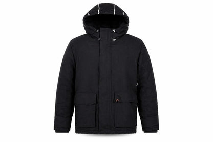 Front view of Lee Cooper Men's Black Hooded Parka Jacket, size S