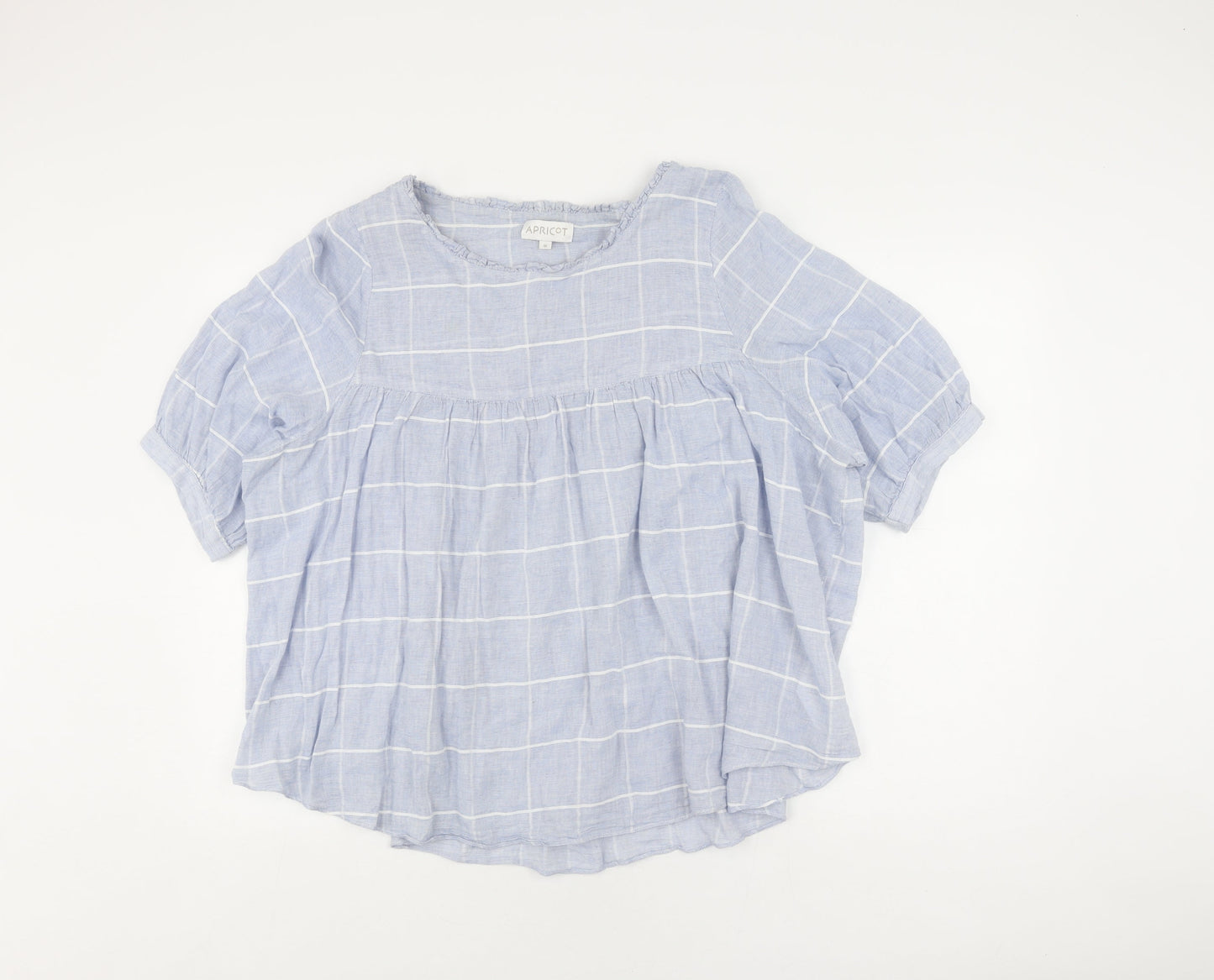 Apricot Women's Blue Check Blouse M Round Neck Casual