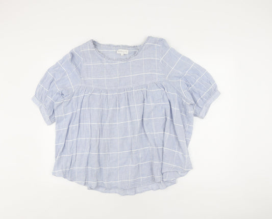 Apricot Women's Blue Check Blouse M Round Neck Casual