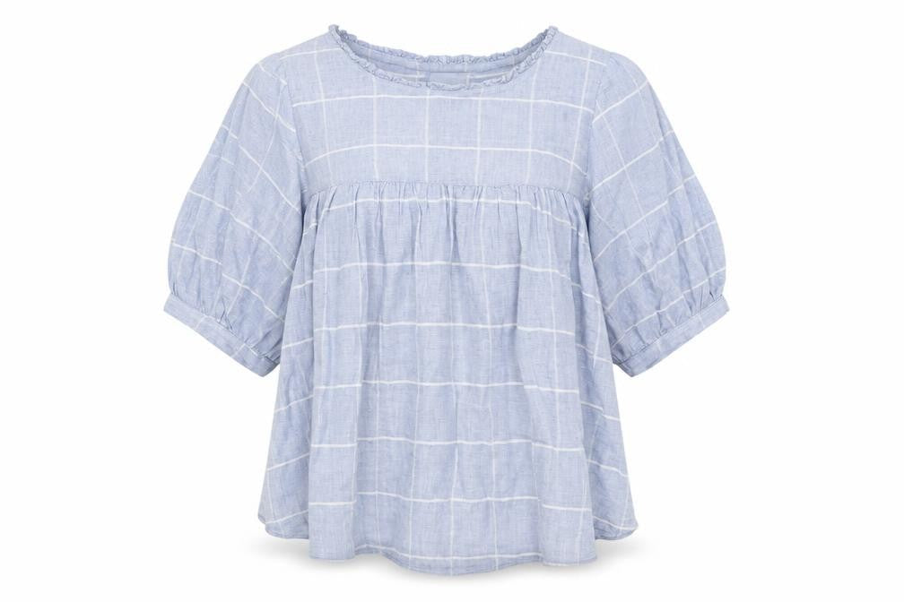 Apricot Women's Blue Check Blouse M Round Neck Casual