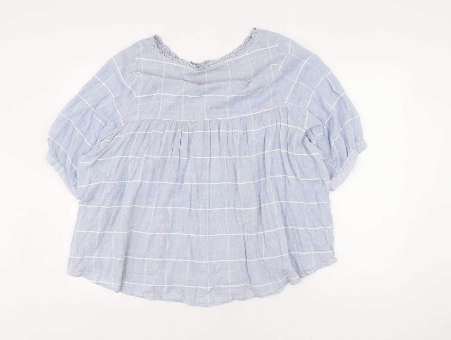 Apricot Women's Blue Check Blouse M Round Neck Casual
