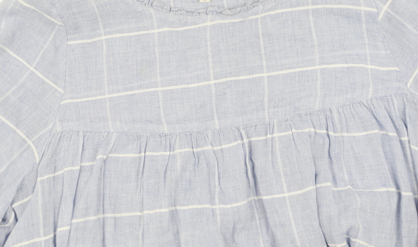 Apricot Women's Blue Check Blouse M Round Neck Casual