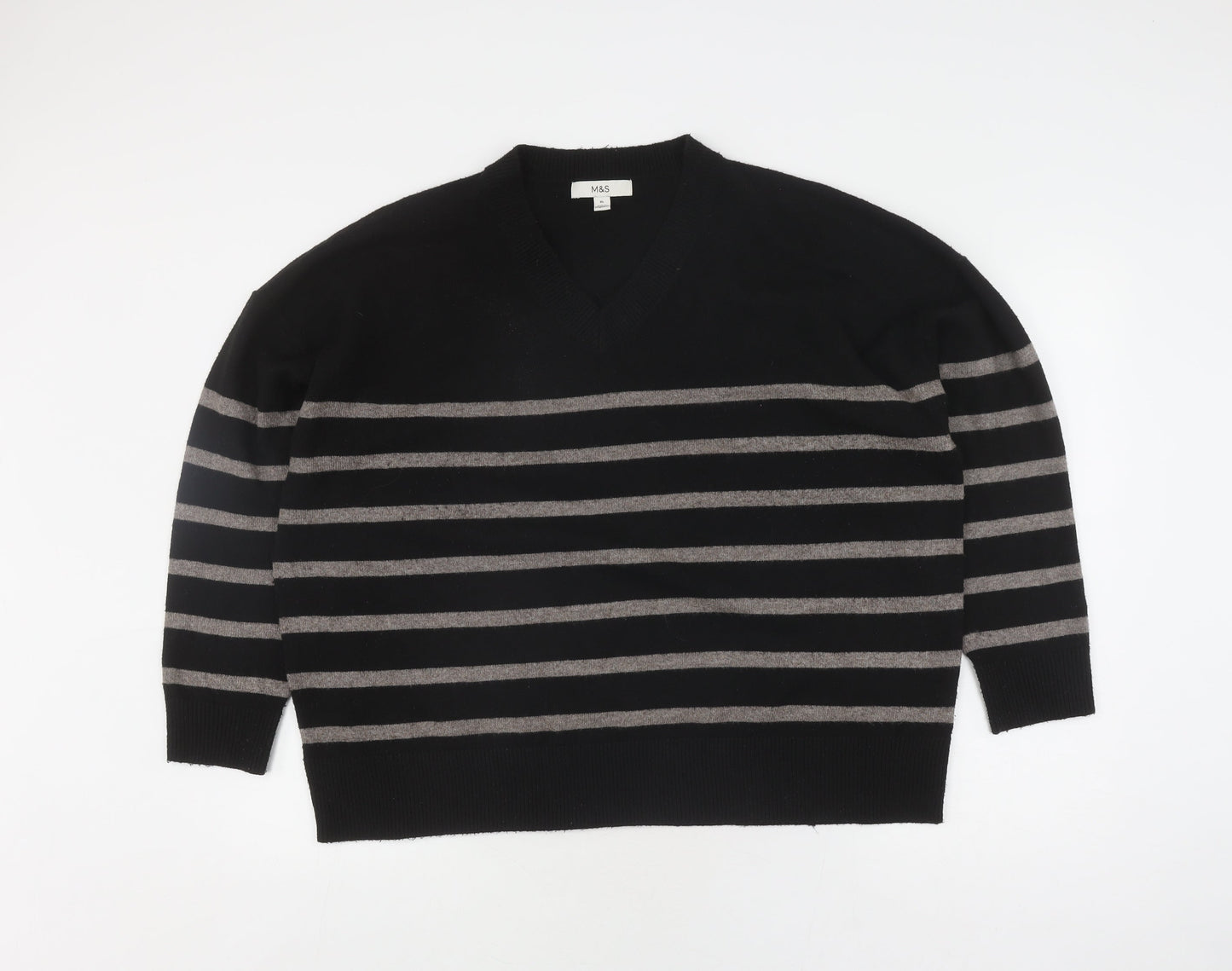Marks and Spencer Women's Black Striped XL Pullover Jumper