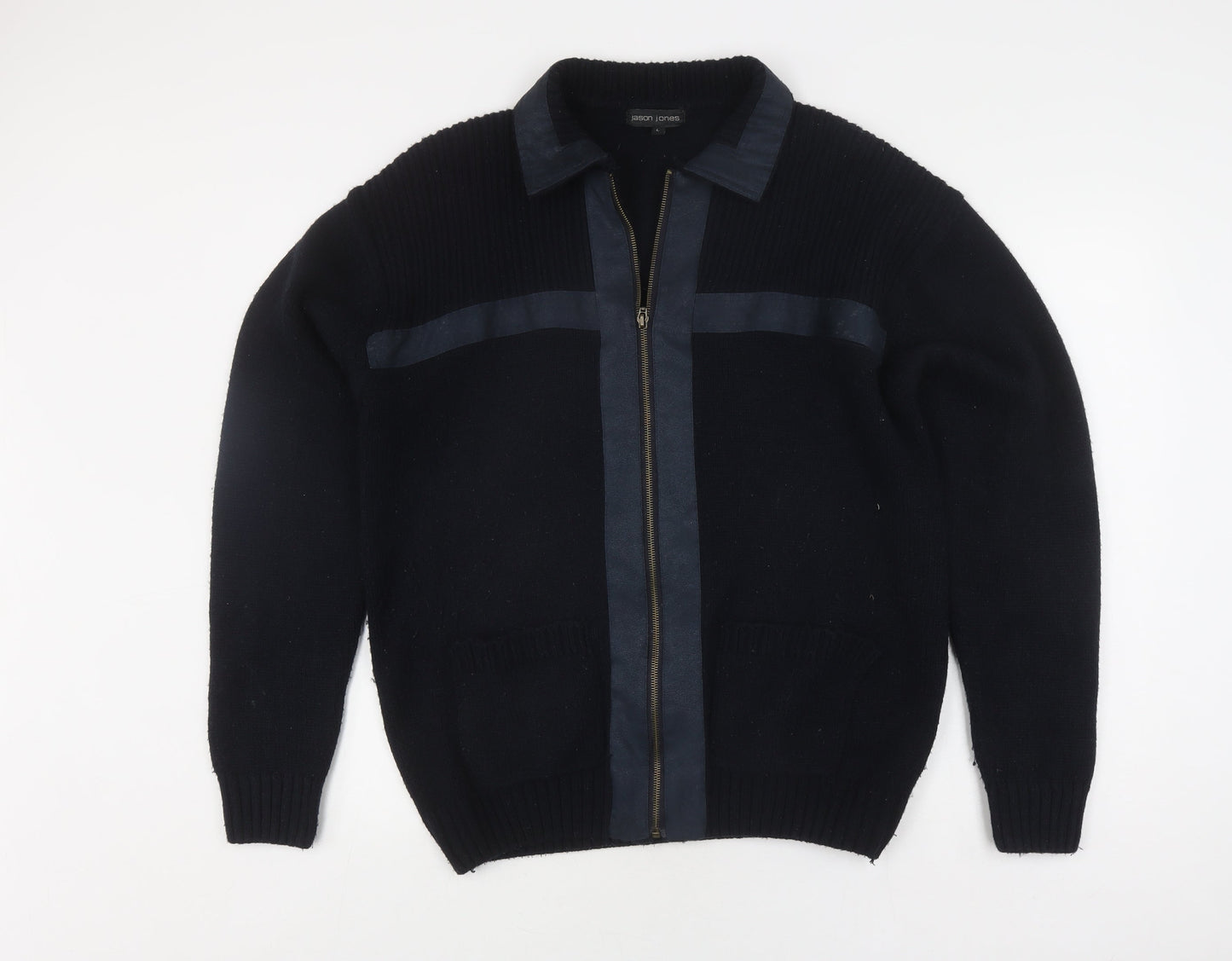 Jason Jones Men's Black Wool Zip-Up Jacket, Size L