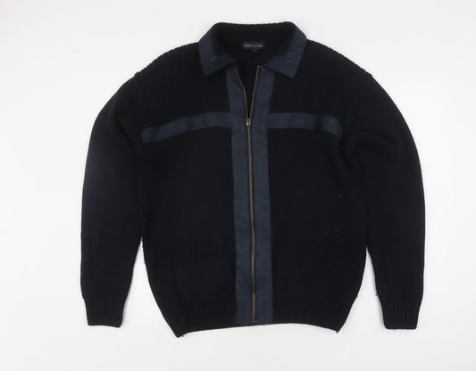 Jason Jones Men's Black Wool Zip-Up Jacket, Size L