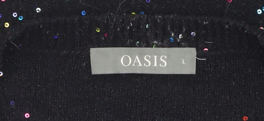 Oasis Women's Black Sequin Pullover Jumper, Size L