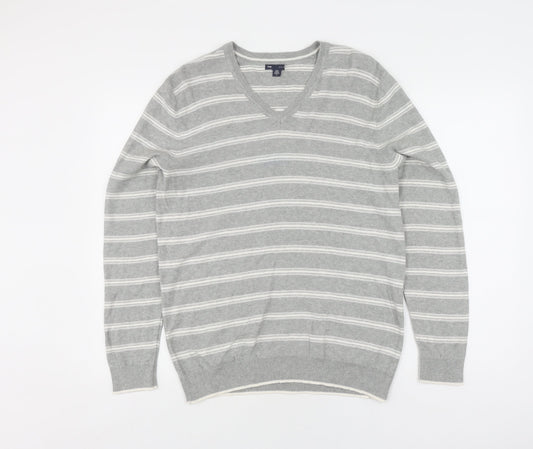 Gap Men's Grey M Pullover Striped V-Neck Jumper
