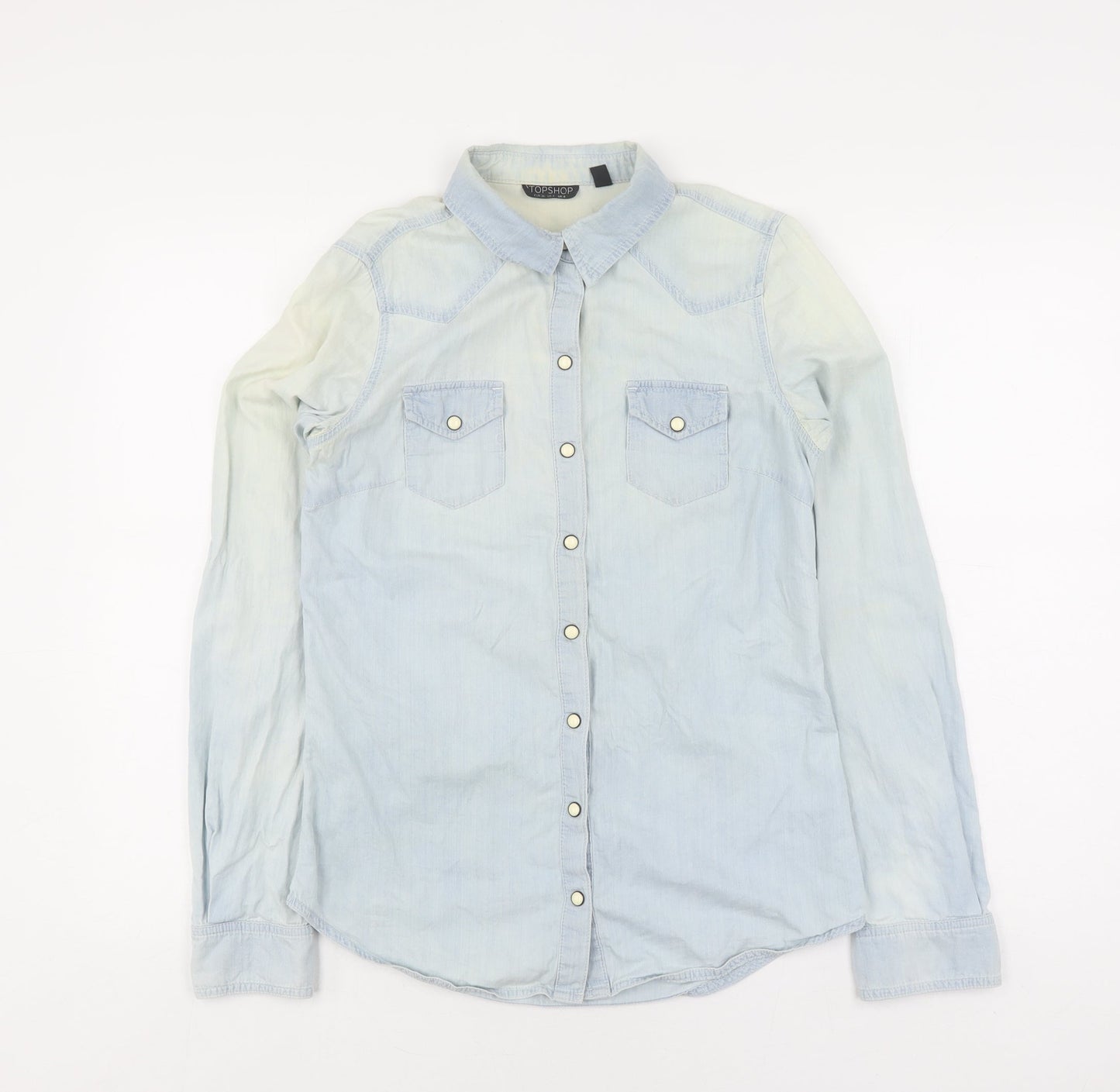 Topshop Women's Blue Denim Button-Up Shirt Size 8