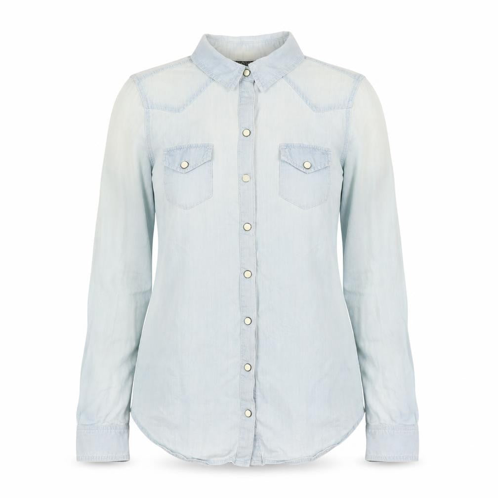 Topshop Women's Blue Denim Button-Up Shirt Size 8