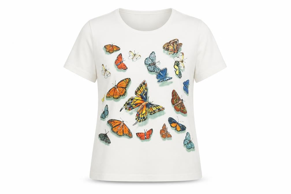 Jim Thompson White T-Shirt with Butterfly Print, Women, S