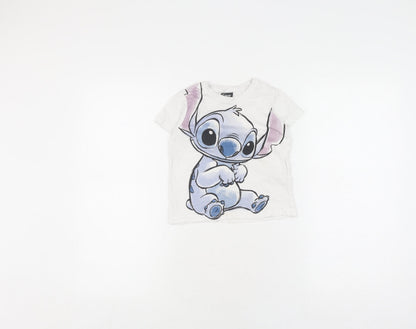 Front view of Disney at Primark girls’ white stitch t-shirt 3-4 years
