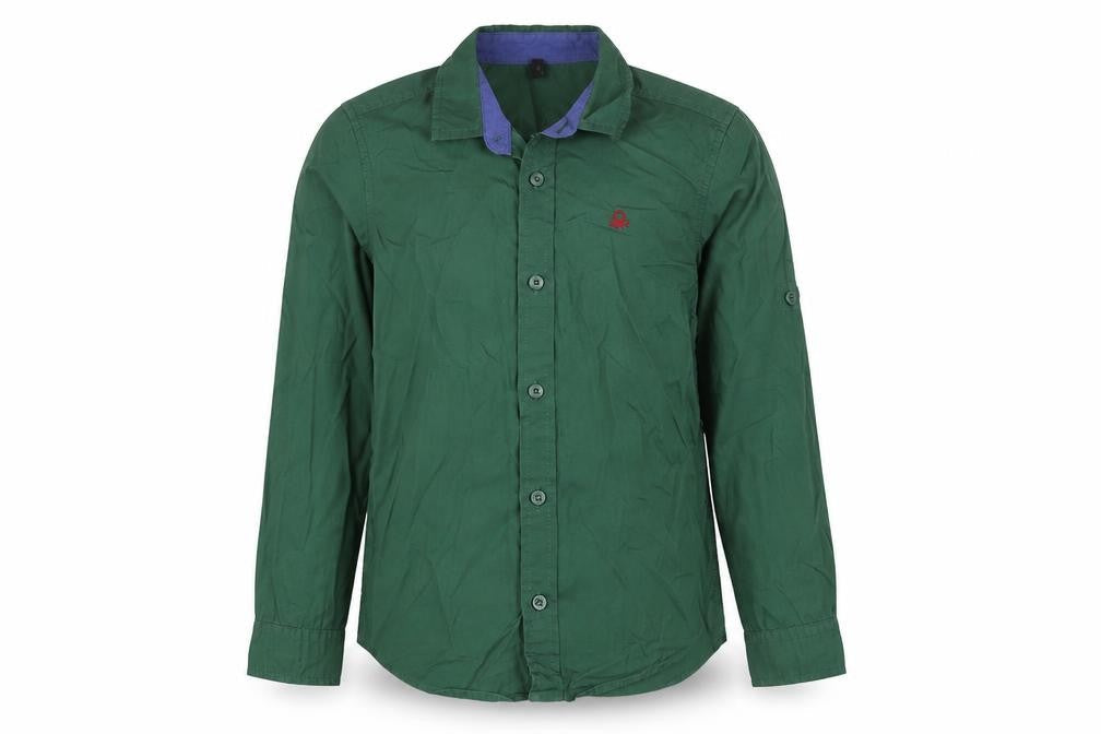 United Colors of Benetton Boys Green Cotton Button-Up Shirt - Size S