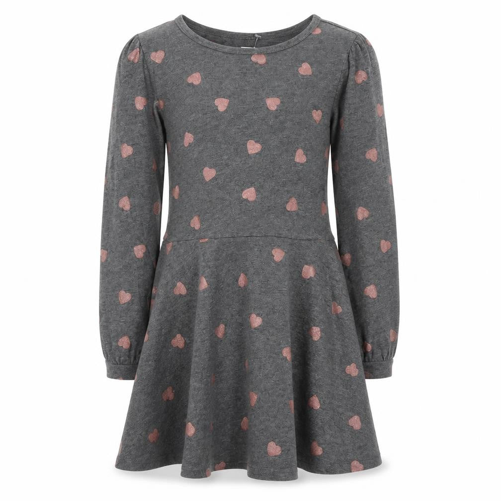 Gap Girls Grey Heart Print Skater Dress L Long Sleeve