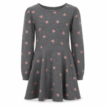 Gap Girls Grey Heart Print Skater Dress L Long Sleeve