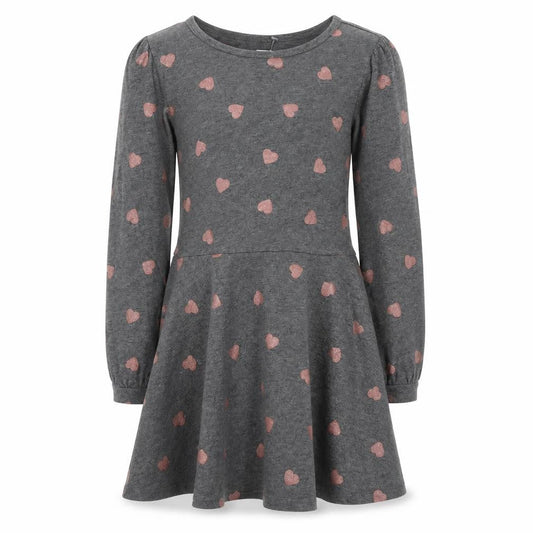 GAP Girls Grey Heart Print Skater Dress L Long Sleeve