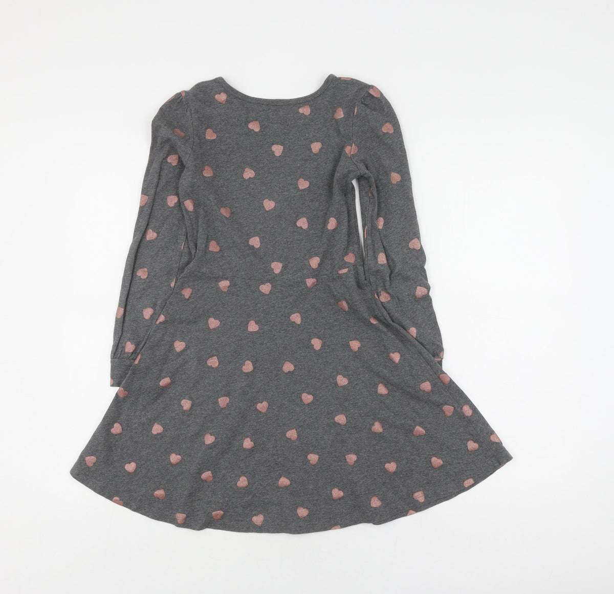 Gap Girls Grey Heart Print Skater Dress L Long Sleeve