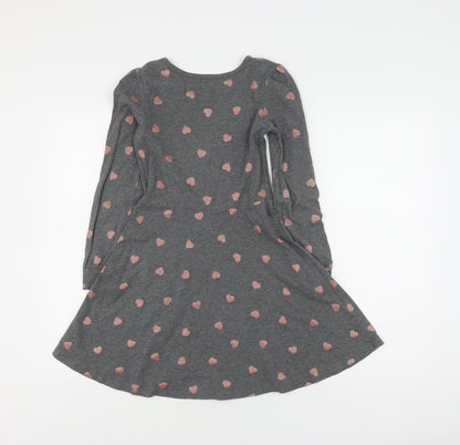 Gap Girls Grey Heart Print Skater Dress L Long Sleeve