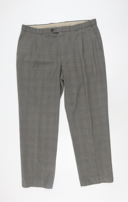 Marks & Spencer Grey Check Dress Pants, Size 10, Unisex