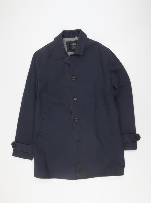 Burton Menswear Men's Blue Mid-Length Overcoat M