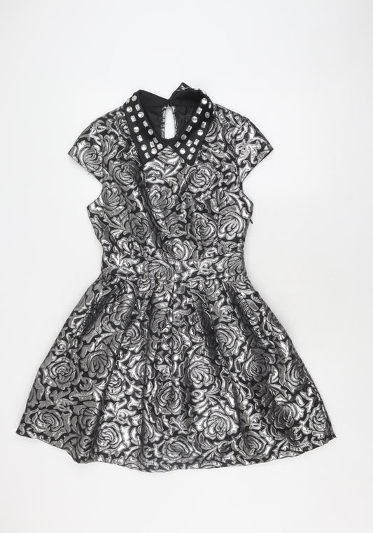 Boohoo Boutique Women's Black Floral Fit & Flare Short Dress