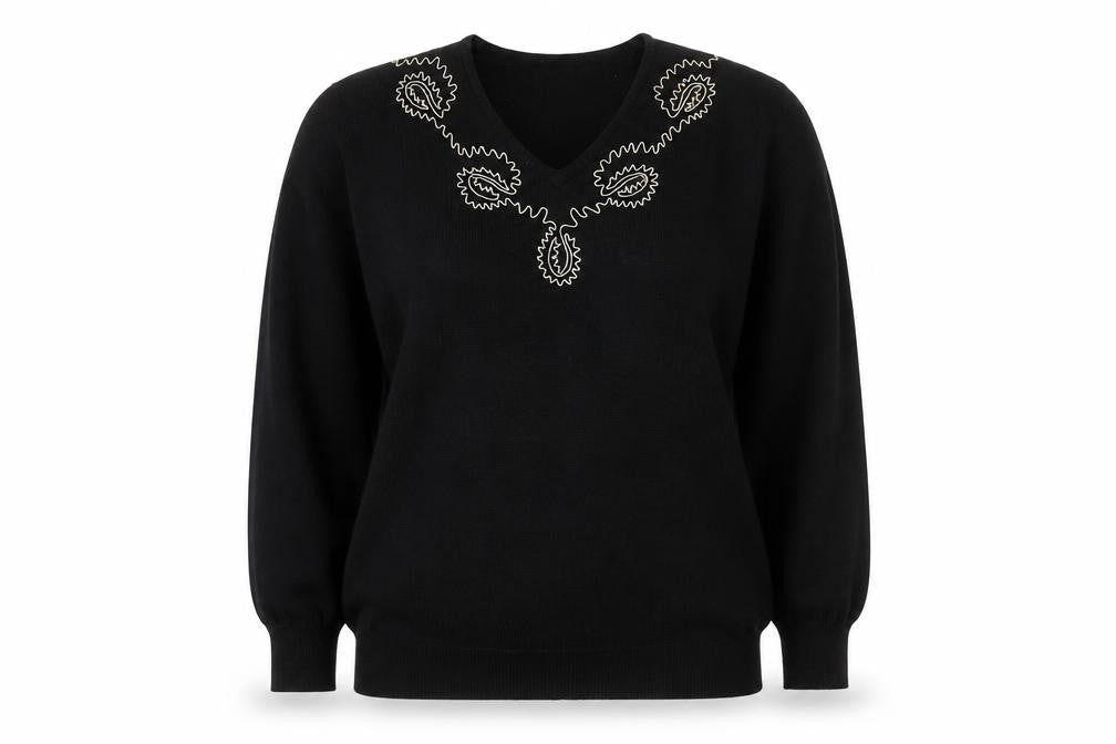 Eastex Women's Black Pullover Jumper, Size 12, Embroidered