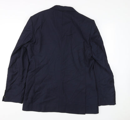 Back view of Jaeger Men's Blue Blazer, size 40R, Wool, Formal