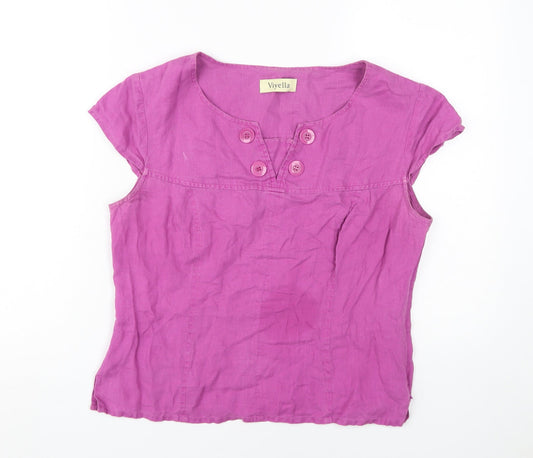 Viyella Women’s Pink Linen Blouse Size 12 Cap Sleeve