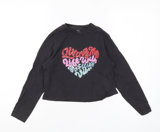 Marks and Spencer Girls Black Graphic T-Shirt, 9 Years