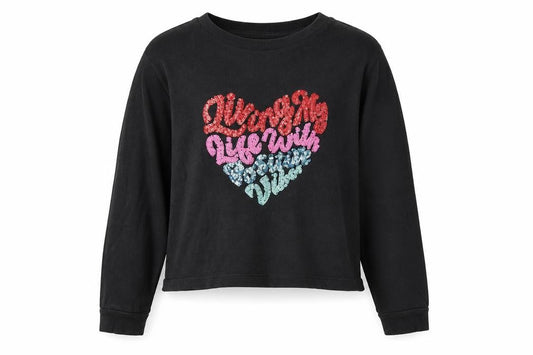 Front view of Marks & Spencer girls’ black graphic t-shirt, 9 years