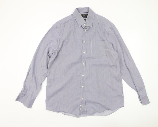 Marks and Spencer Men's Blue Striped Regular Fit Shirt 42