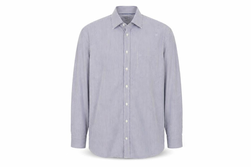 Marks & Spencer Men's Blue Striped Regular Fit Shirt 42