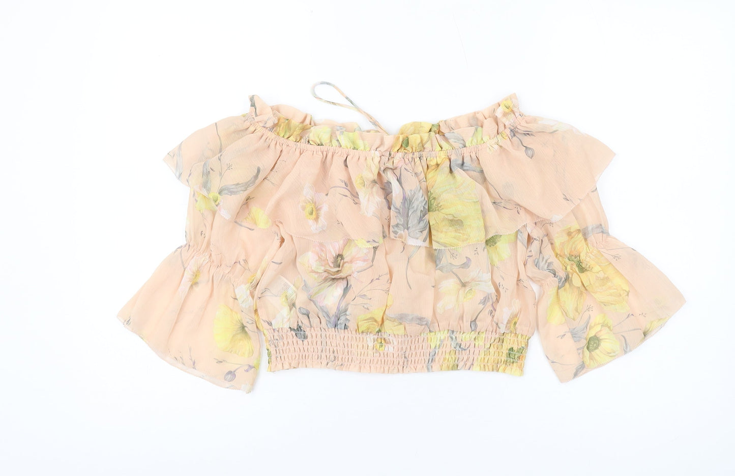 H&M Women's Beige Floral Off Shoulder Cropped Blouse Size 10