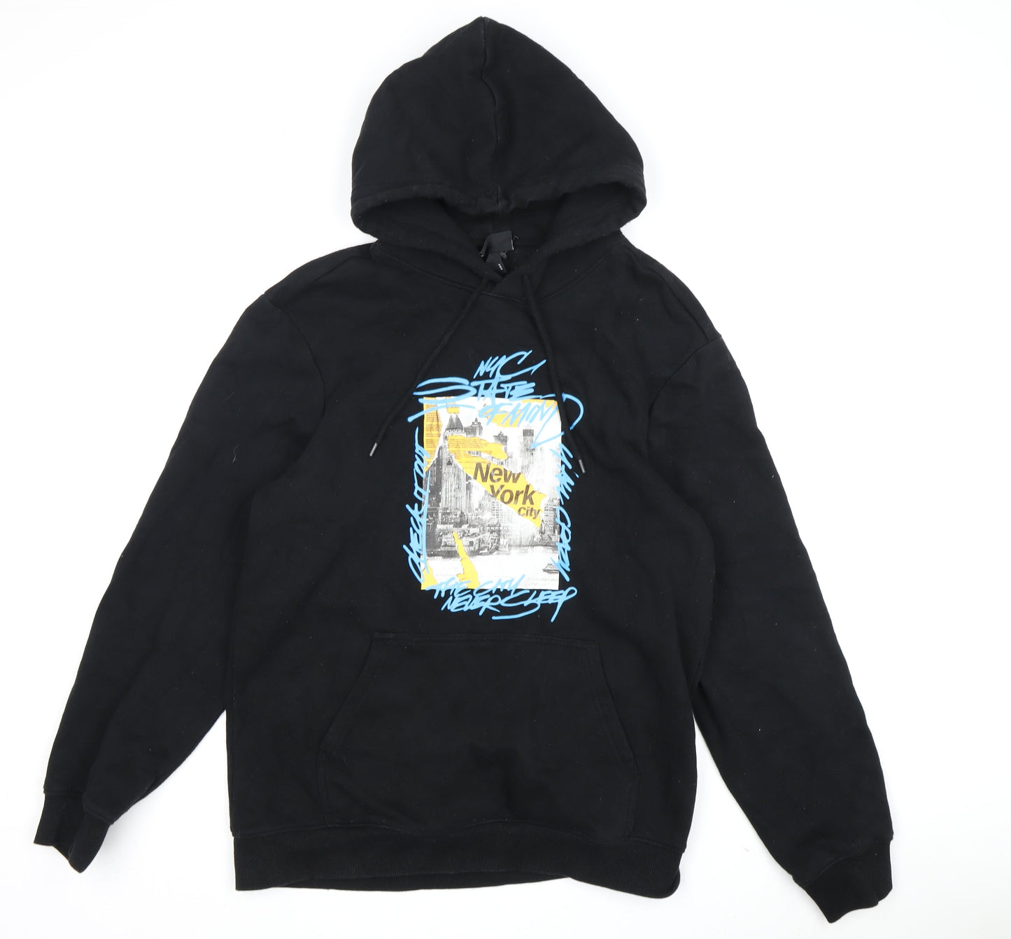 H&M Men's Black Graphic Pullover Hoodie M