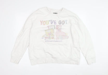 Front view of Sponge Bob Square Pants White Pullover Sweatshirt L